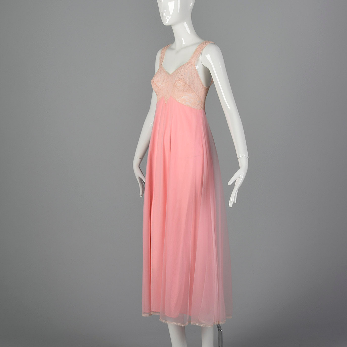 1960s Pink Nightgown with Shaped Lace Bust