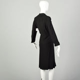 Medium 1970s Pauline Trigere Black Linen Skirt Set Sexy Jacket Classic Bias Cut Flirty Skirt
