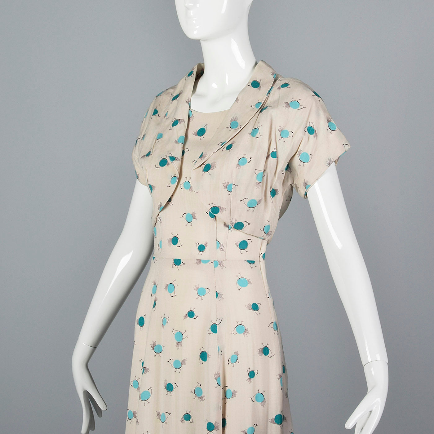1950s Novelty Print Dress with Abstract Blue Birds