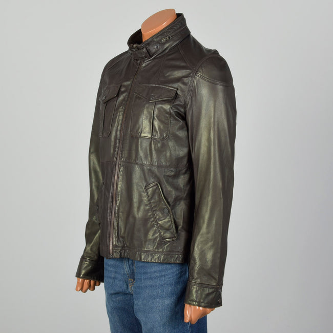 Small-Medium Ted Baker Cafe Racer Black Leather Jacket