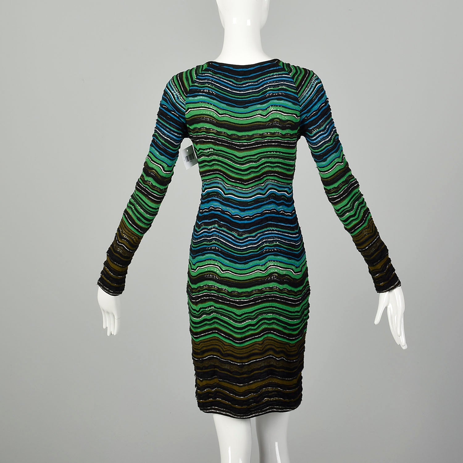 Medium M Missoni Green Knit Dress Blue Striped Long Sleeve Medium M Missoni Green Knit Dress Blue Striped Long Sleeve
