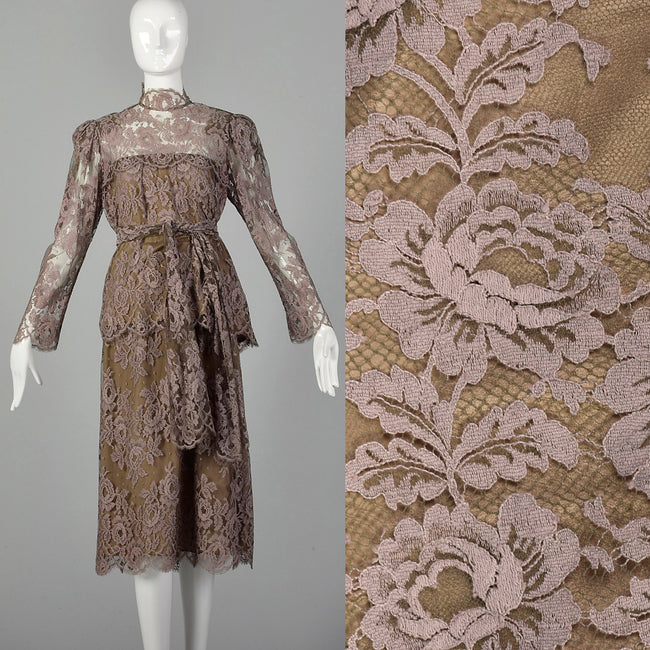 Large Becky Bisoulis 1980s Mauve Lace Skirt Set