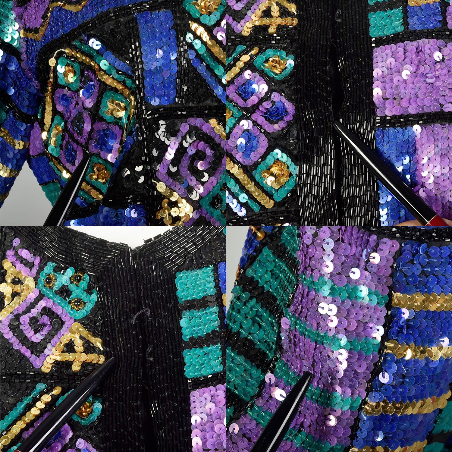 Large 1990s Geometric Color Block Sequin Jacket Holiday Party Separates