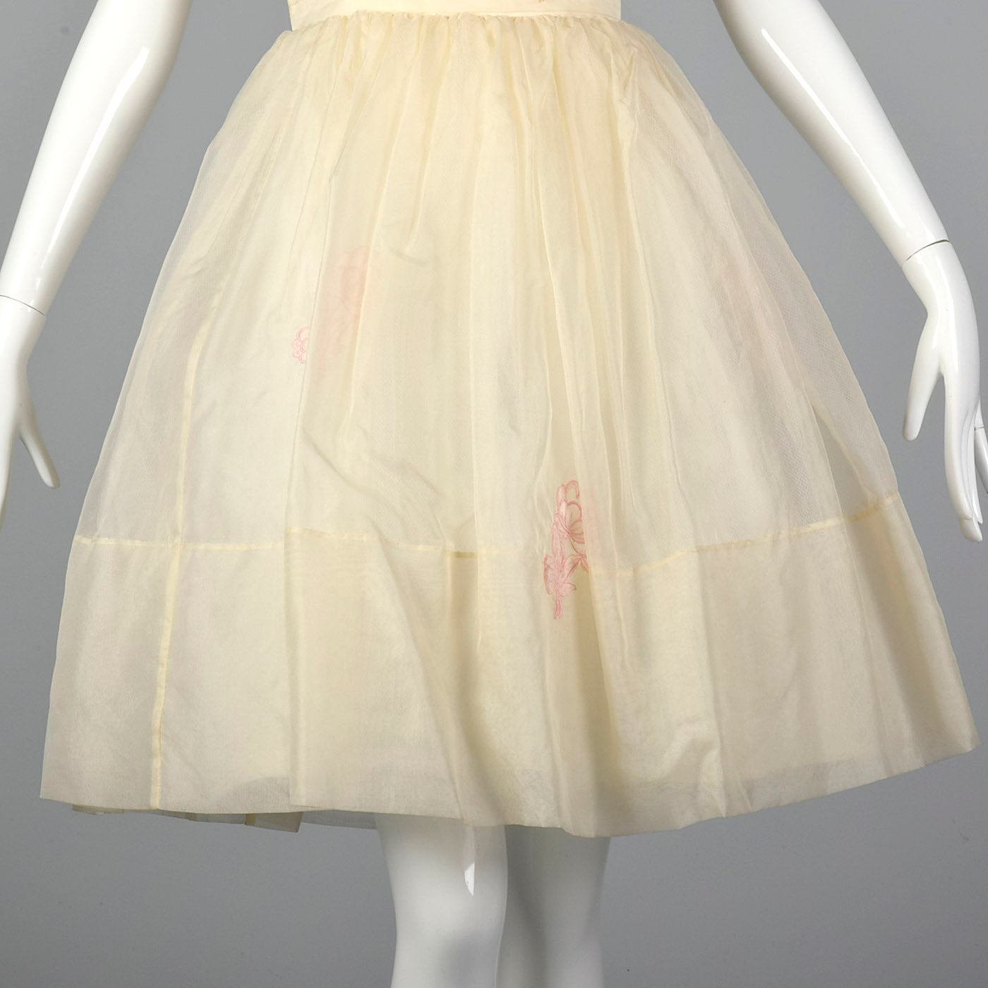 1950s Organza Wedding Dress with Pink Applique