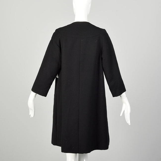 Small 1950s Swing Coat Elegant Winter Black Beaded Outerwear