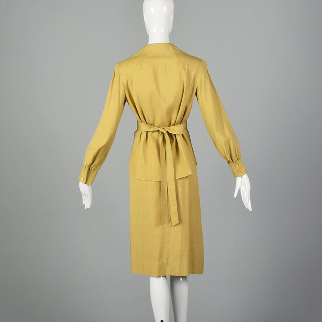 1970s Three Piece Silk Shirt and Wrap Skirt with Belt
