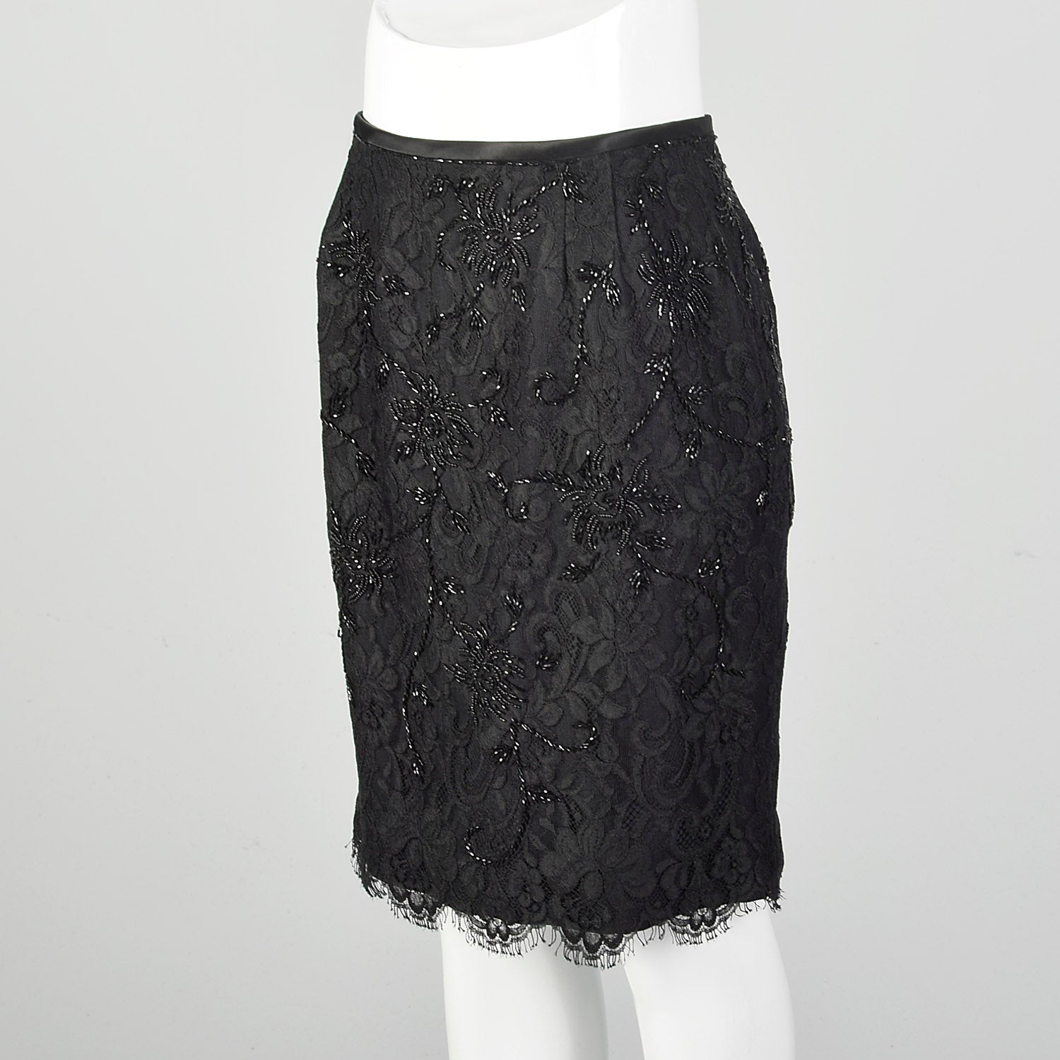XS Black Beaded Lace Skirt