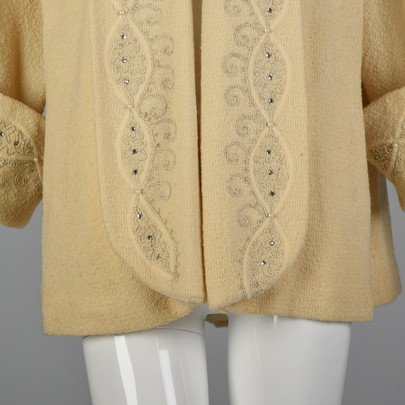 1950s Cream Wool Swing Coat with Extra Wide Cuffs