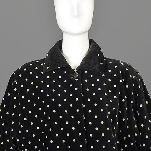 1980s Gianni Versace Skirt Oversized Blazer & Wrap Skirt in Black Velvet with White Polkadots