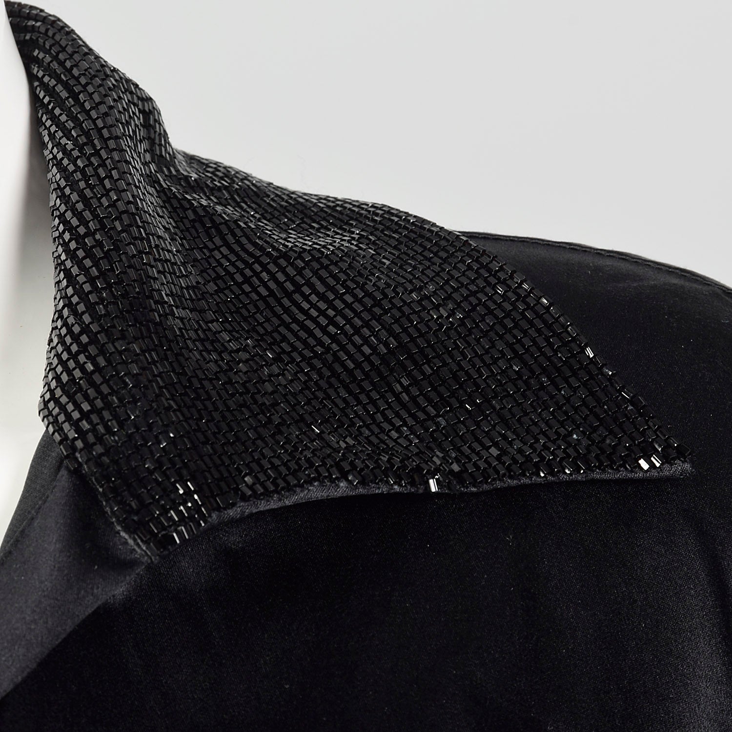 Small-Large 1980s Black Beaded Collar Wrap Top