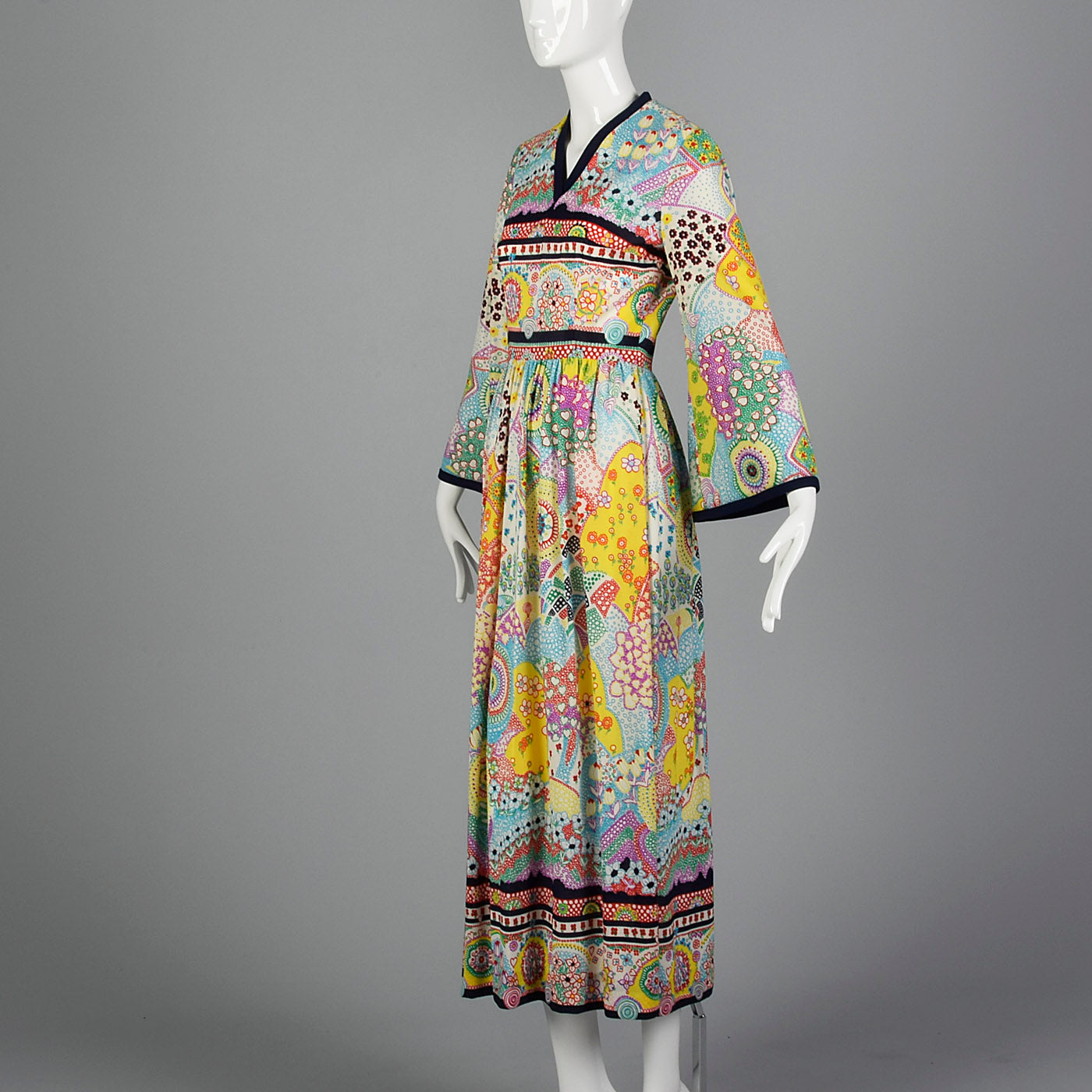 1970s Psychedelic Print Maxi Dress with Bell Sleeves