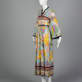1970s Psychedelic Print Maxi Dress with Bell Sleeves