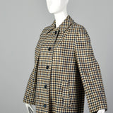 1960s Brown and Navy Plaid Wool Coat