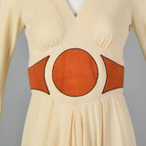 1970s Asymmetric Cream Dress with Suede Applique