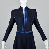 1980s Louis Feraud Blue Skirt with Matching Open Jacket