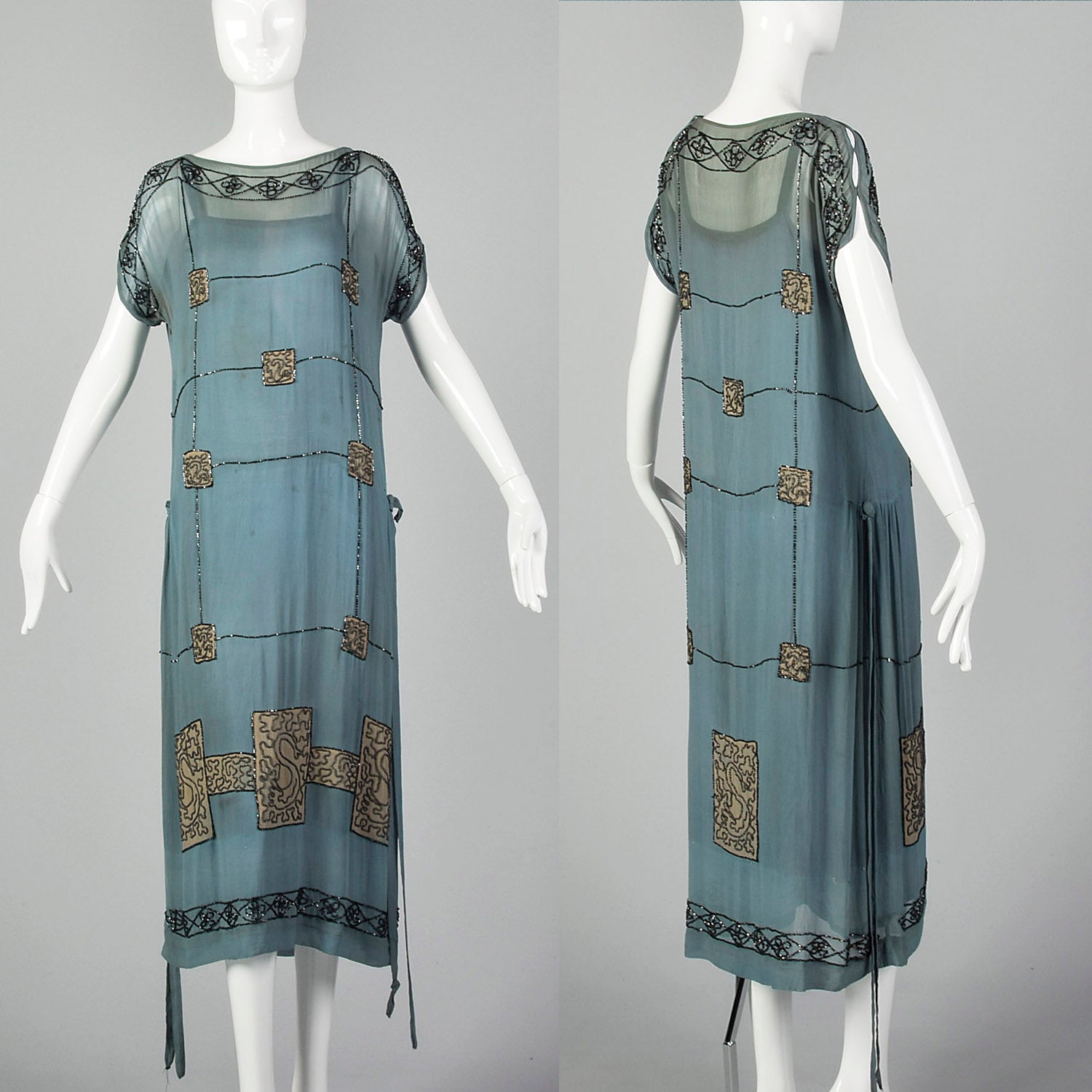 Small 1920s Blue Silk Beaded Dress