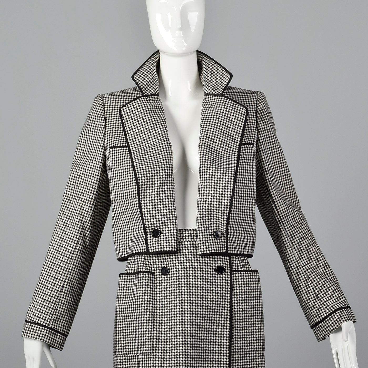 1970s Nina Ricci Wool Skirt Suit in Houndstooth Check