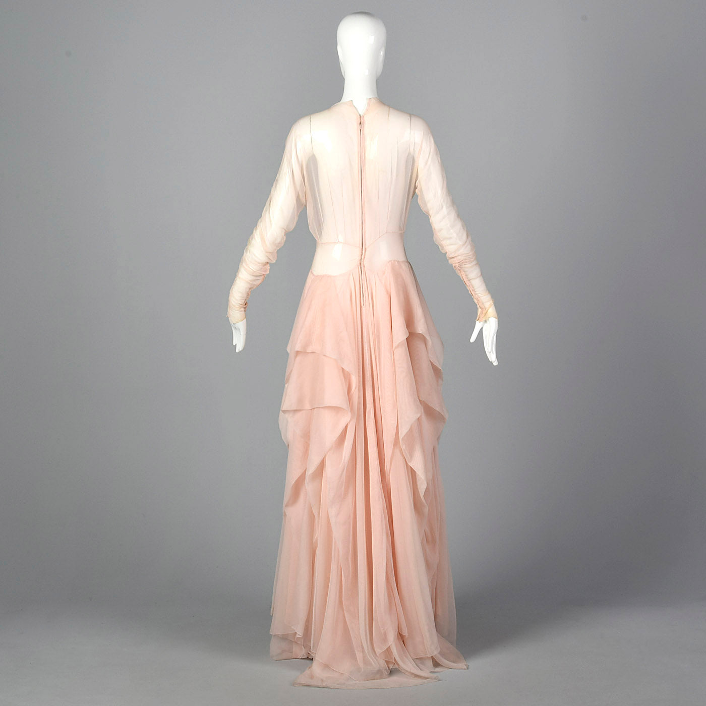 1950s Sheer Pink Dress with Draped Skirt