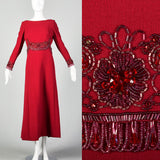 Small 1960s Catherine Scott Winter Formal Red Evening Gown Ensemble Designer Formal High End Silk Lined Hand Finished Set
