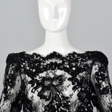 1980s Sheer Black Lace Dress with Sequins & Scalloped Hem
