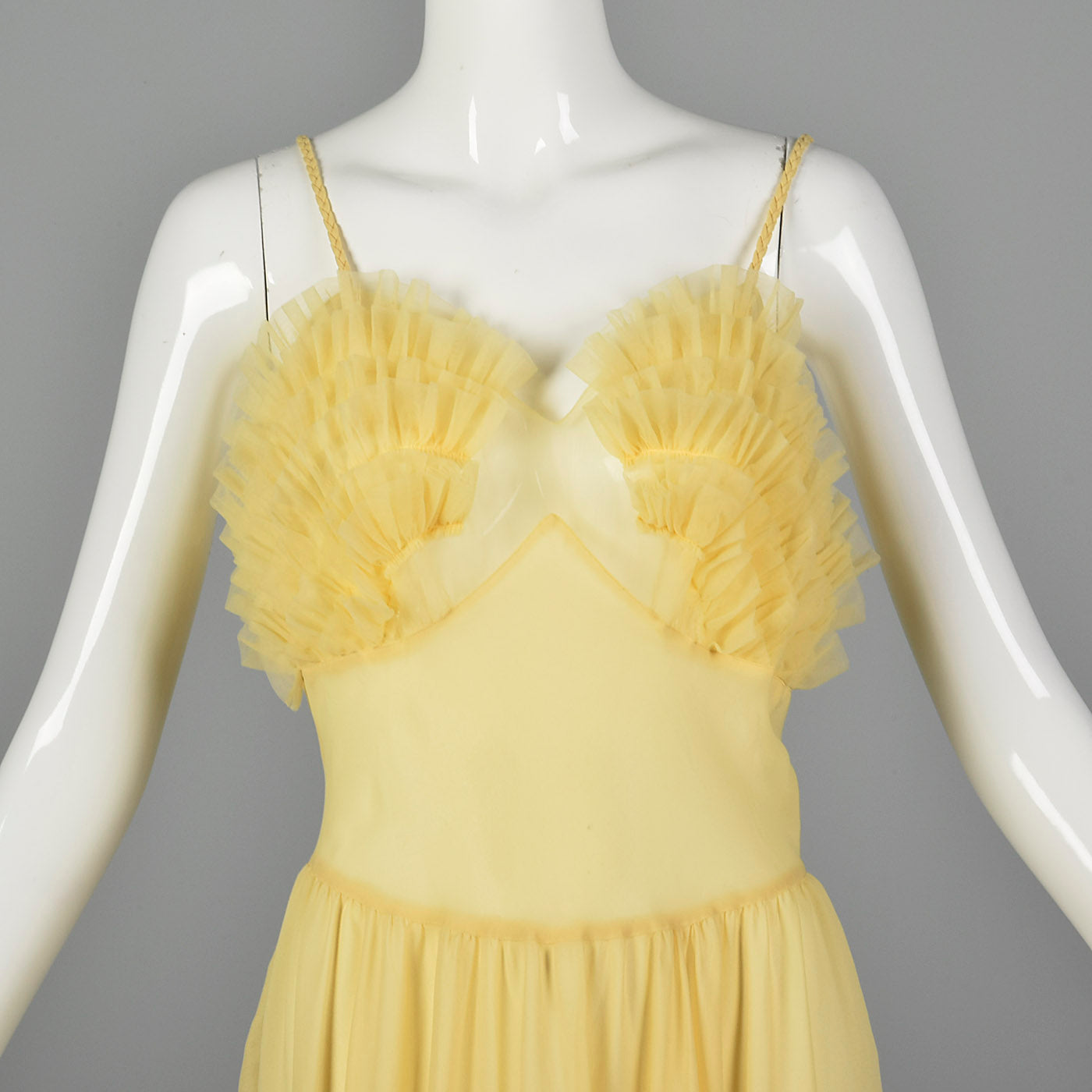 1950s Yellow Nightgown with Ruffled Bust