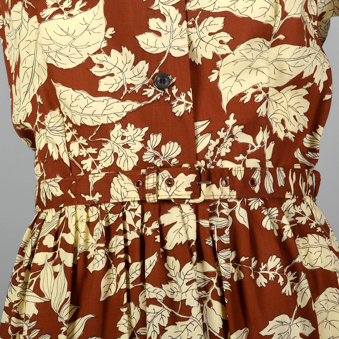 1970s Brown Floral Bohemian Dress