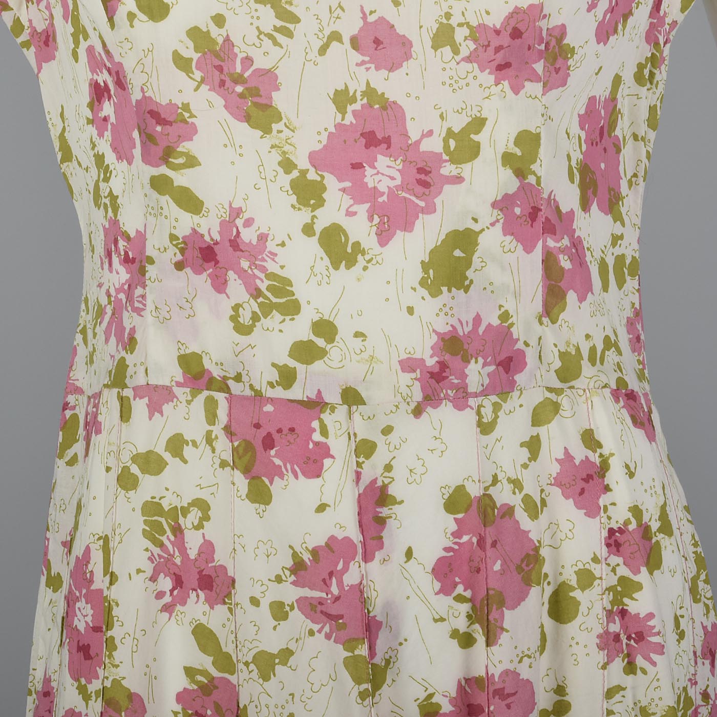 1930s Floral Cotton Slip On Dress with Rhinestone Detail