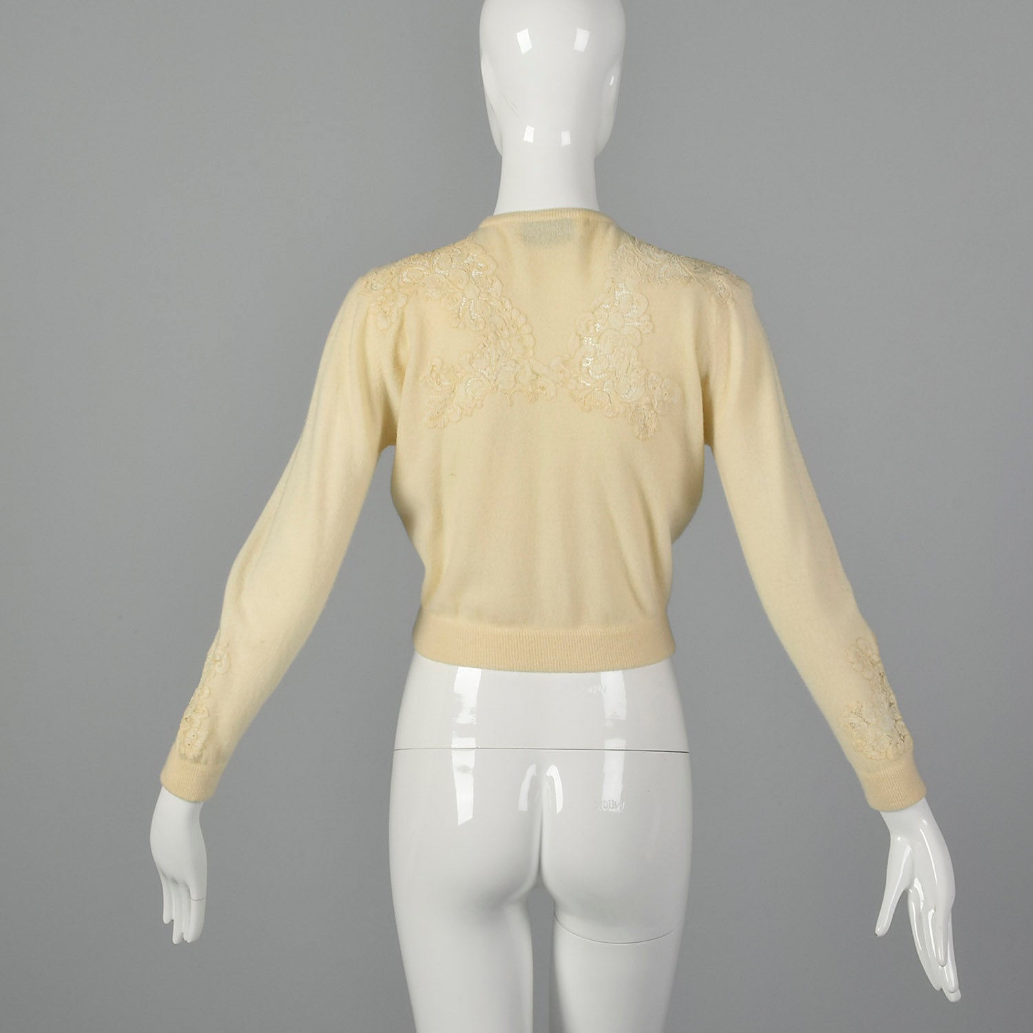 1950s Cashmere Sweater with Lace Inserts