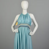 XXS 1960s Jumpsuit Baby Blue Palazzo Wide Leg Pants Halter Top Beaded Evening