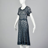 1940s Sheer Blue Lace Dress