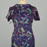 Large 1950s Blue and Purple Swirl Patterned Acetate Dress