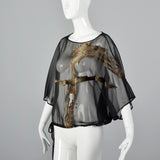 1990s Sheer Black Top with Batwing Sleeves