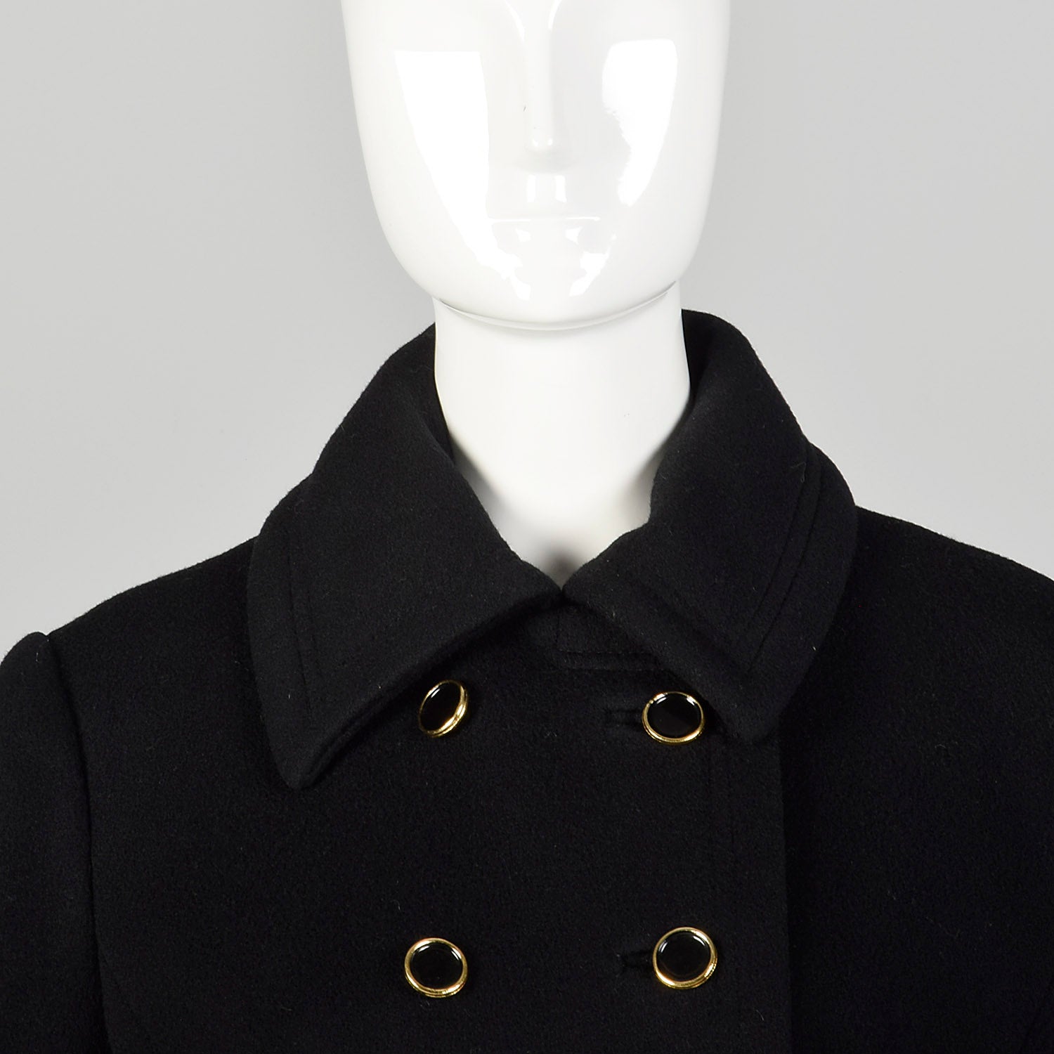 Small 1960s Mod Winter Coat Black Wool Double Breasted Overcoat