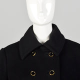 Small 1960s Mod Winter Coat Black Wool Double Breasted Overcoat
