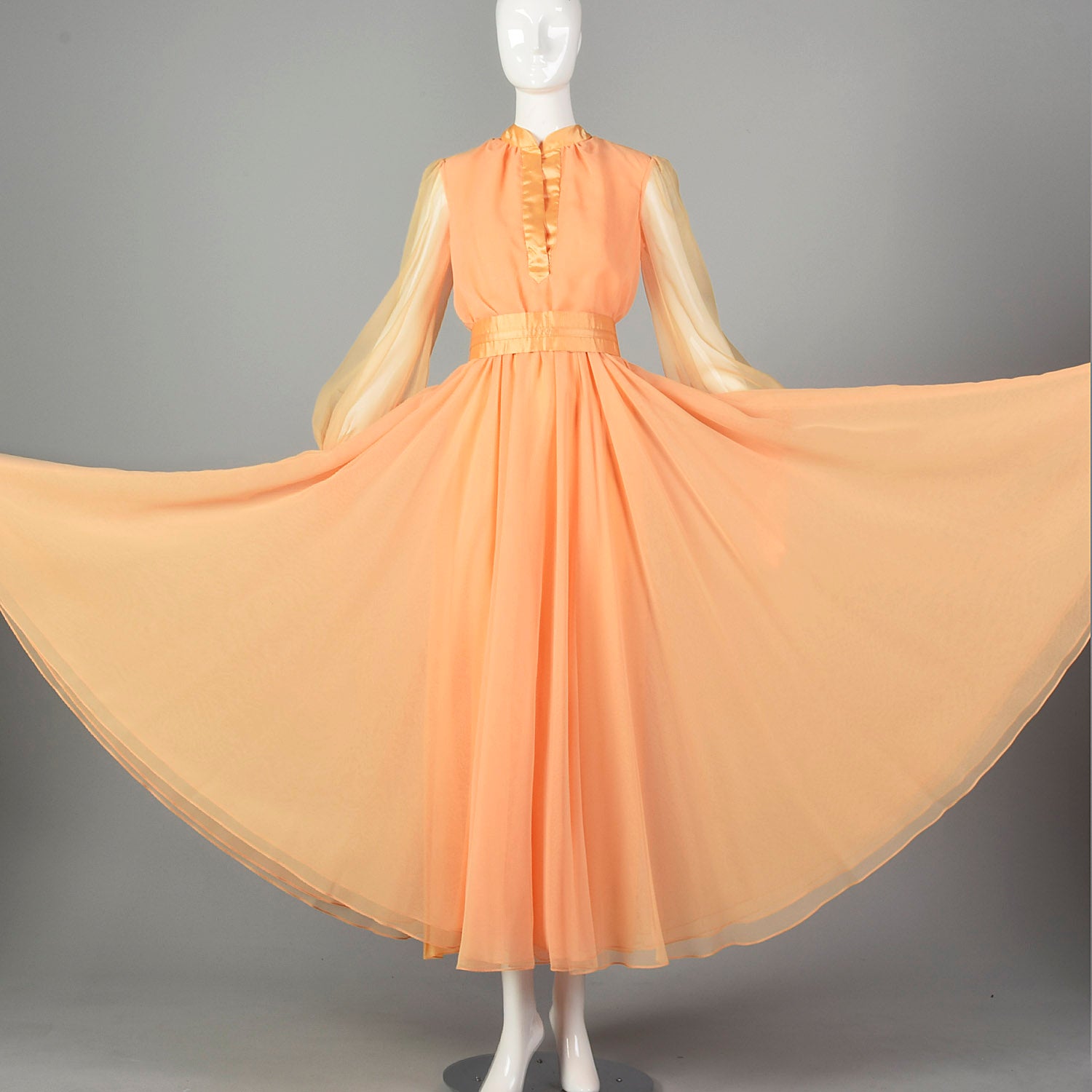 XS 1970s Sheer Peach Maxi Dress