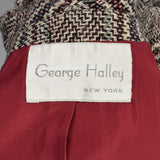 Small 1960s George Halley Tweed Dress Set Knit Bodice Woven Skirt Jacket Autumn Long Sleeve Outfit