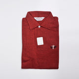 1950s Mens Deadstock Red Knit Shirt with Embroidered Chest Detail