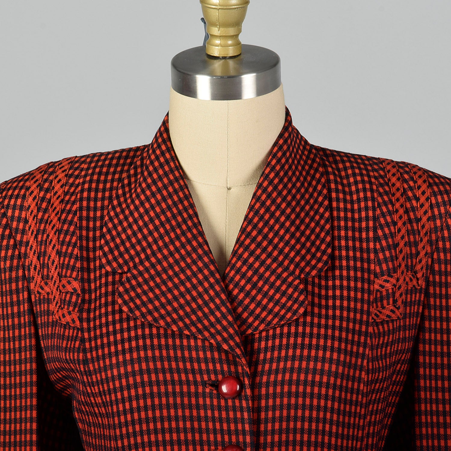 Medium 1940s Red and Black Check Jacket