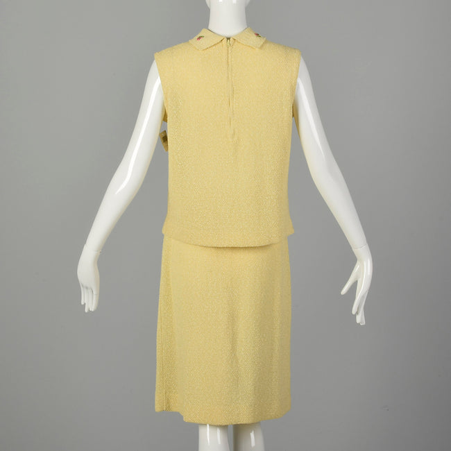 Medium 1960s Yellow Knit Outfit Sleeveless Top and Skirt