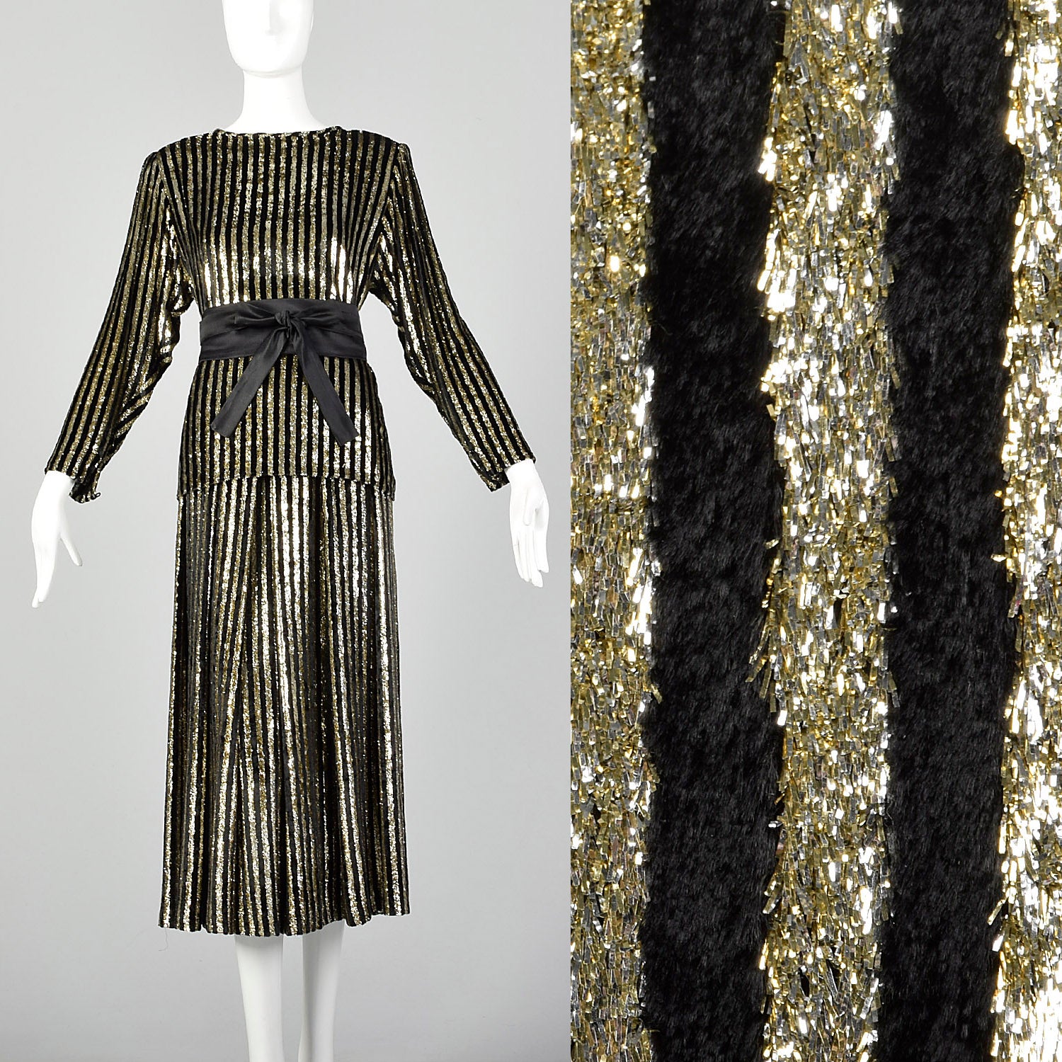 1980s Caroline Charles Gold and Black Skirt Set