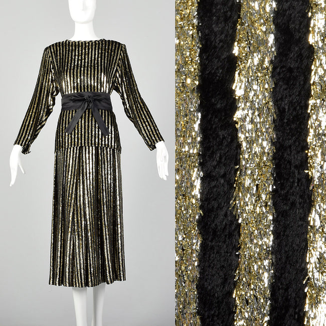 1980s Caroline Charles Gold and Black Skirt Set
