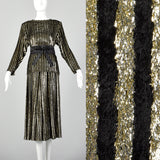 1980s Caroline Charles Gold and Black Skirt Set