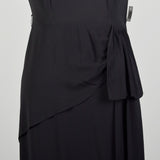 XL 1940s Little Black Dress Rayon Volup Beaded Illusion Neckline Evening Cocktail Gown LBD