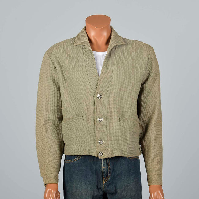 Large 1950s Men's Cardigan Jacket Olive