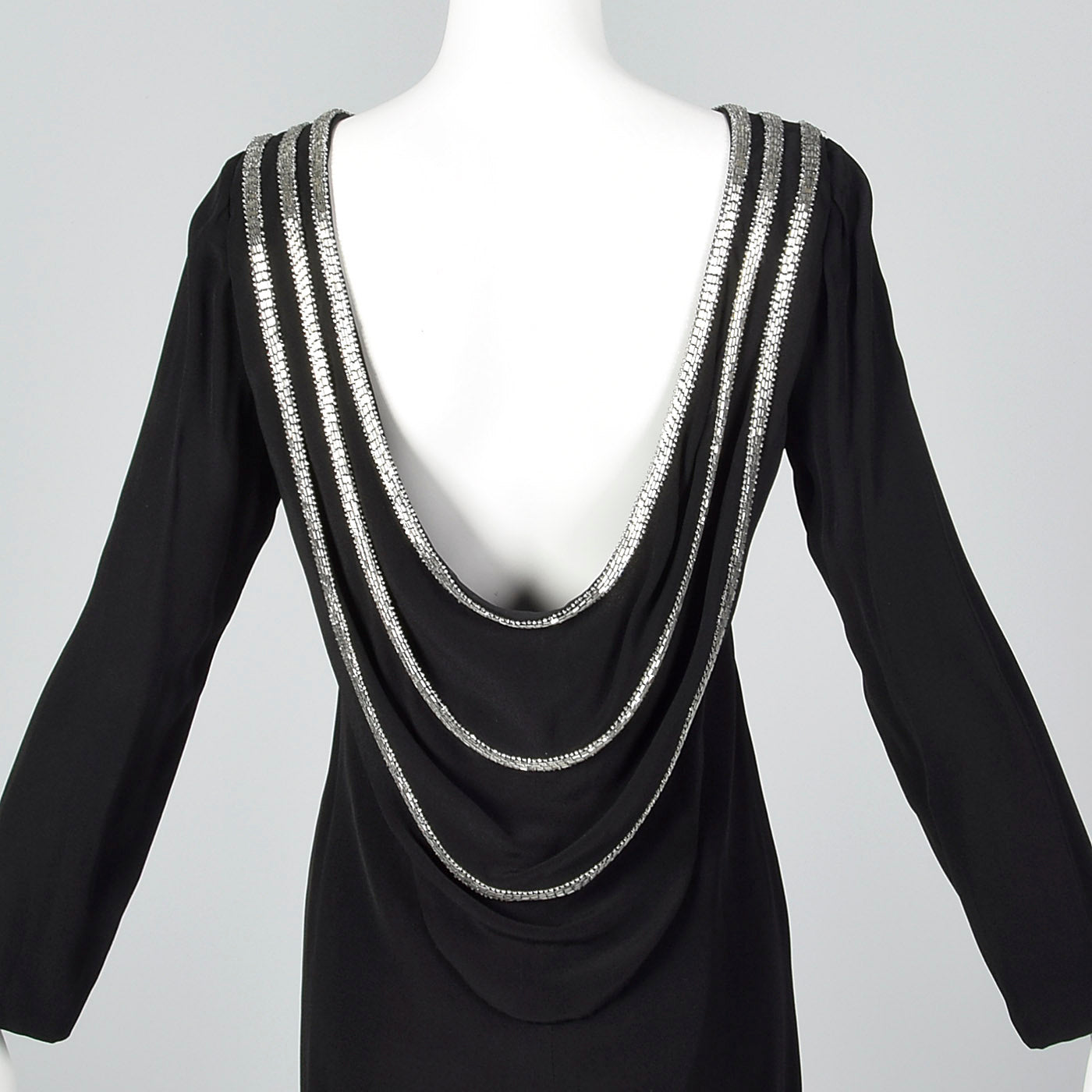 1970s Bob Mackie Little Black Dress with Dramatic Draped Back