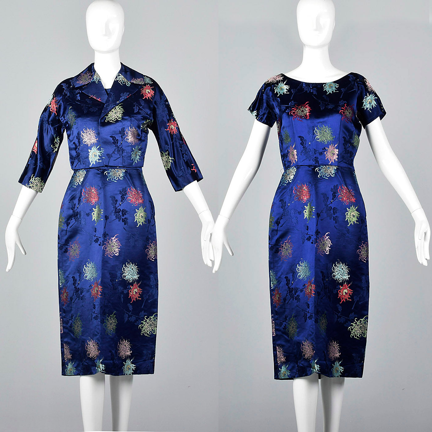 1960s Blue Brocade Dress with Matching Jacket