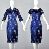 1960s Blue Brocade Dress with Matching Jacket