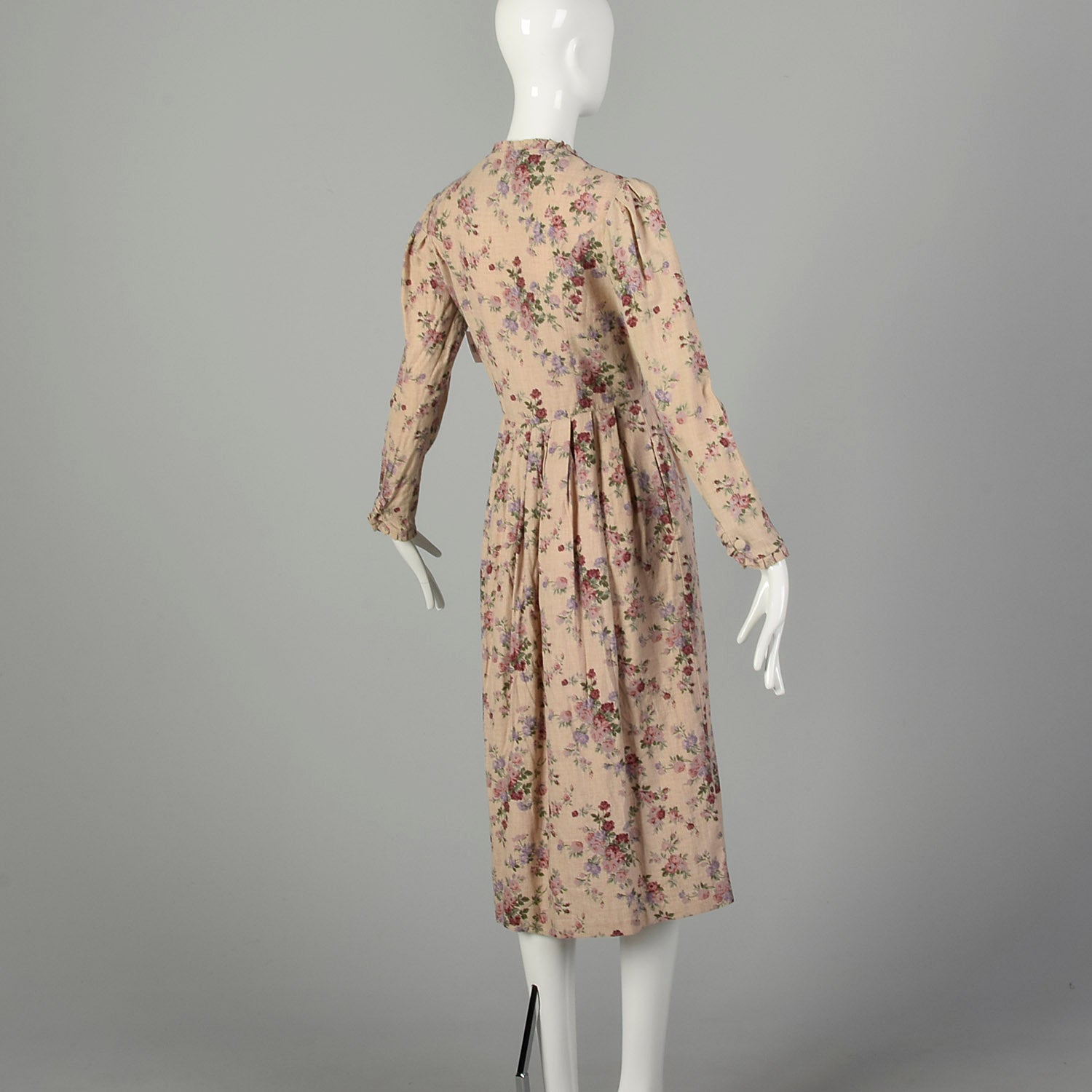 Medium 1990s Laura Ashley Dress Floral Wool Cotton Blend Long Sleeve Autumn