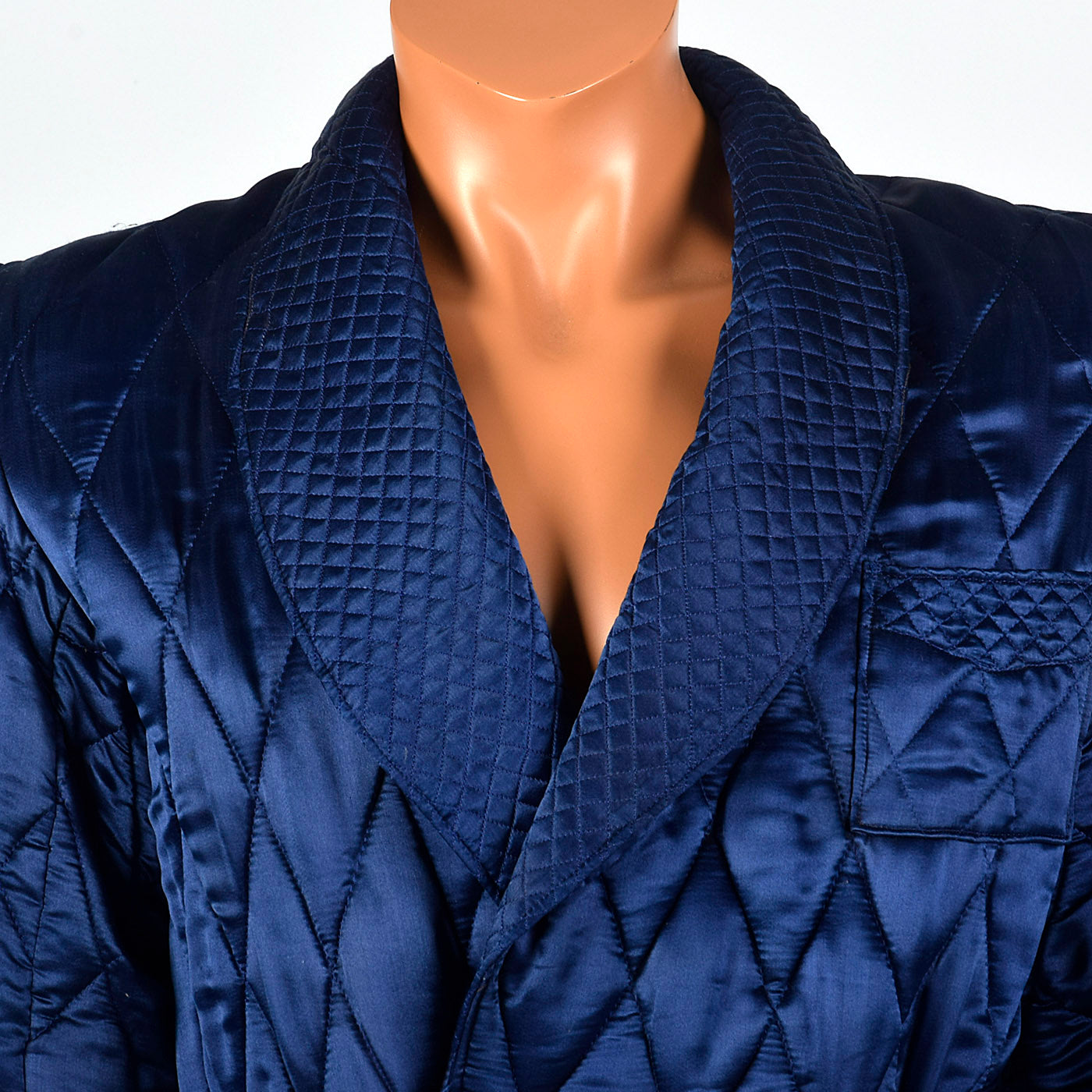 1940s Mens Quilted Silk Robe in Navy Blue