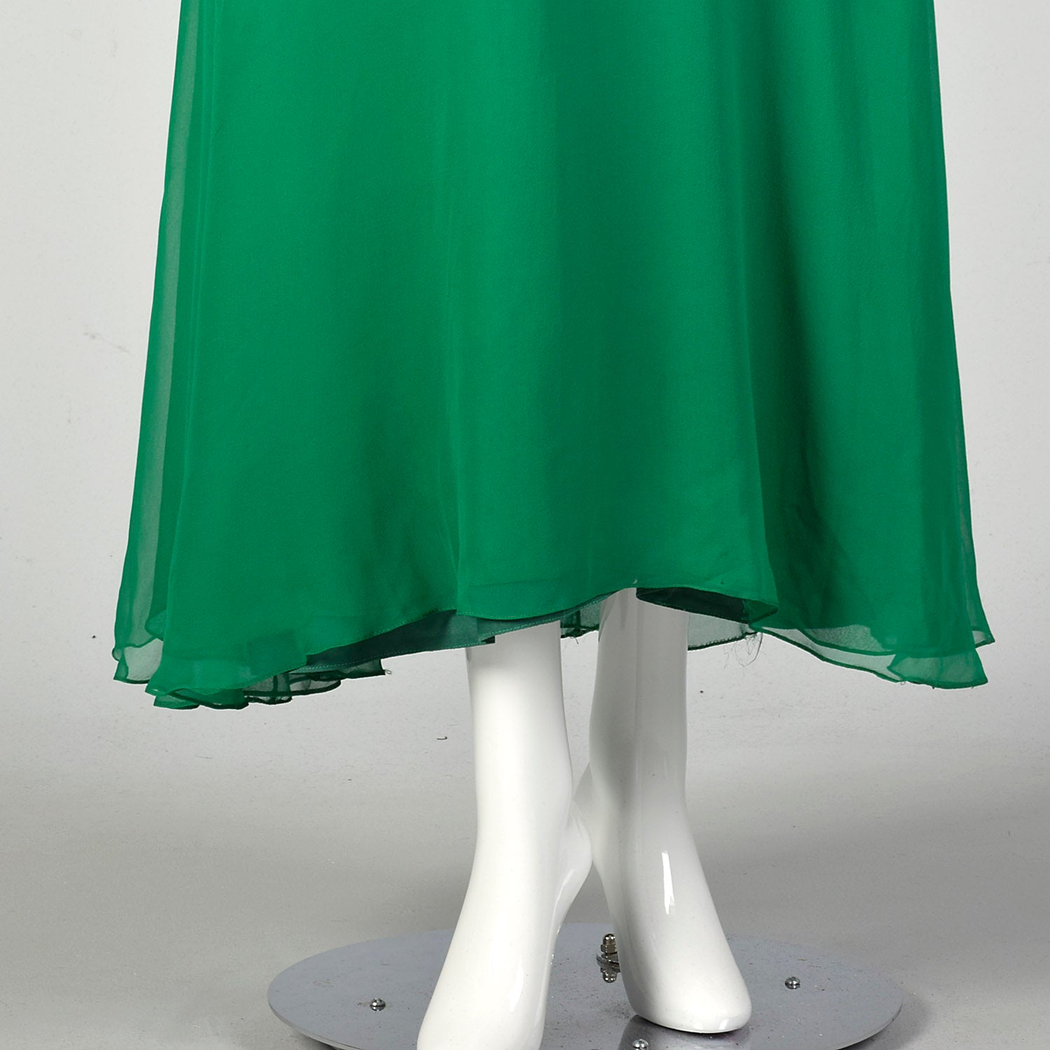 Medium 1970s Mollie Parnis Green Evening Gown Formal Maxi Dress Cape